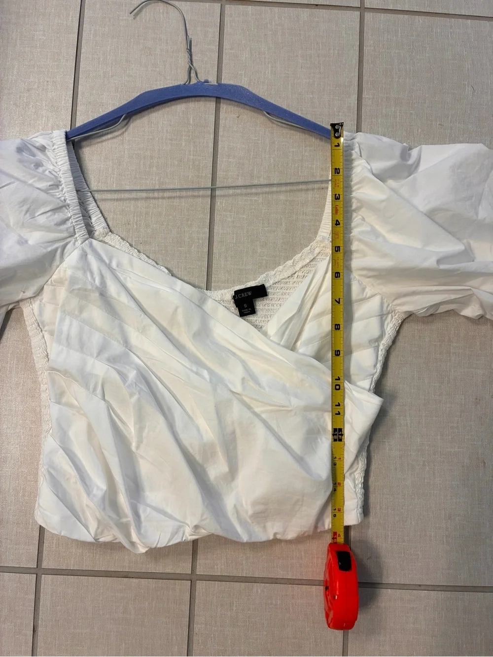 J. Crew White Cropped Sweetheart Puff-Sleeve Top S